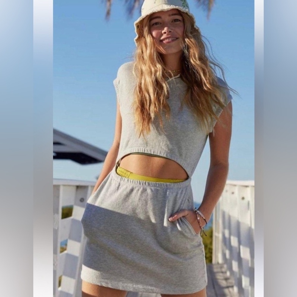 Aerie Gray Cutout Sweatshirt Dress